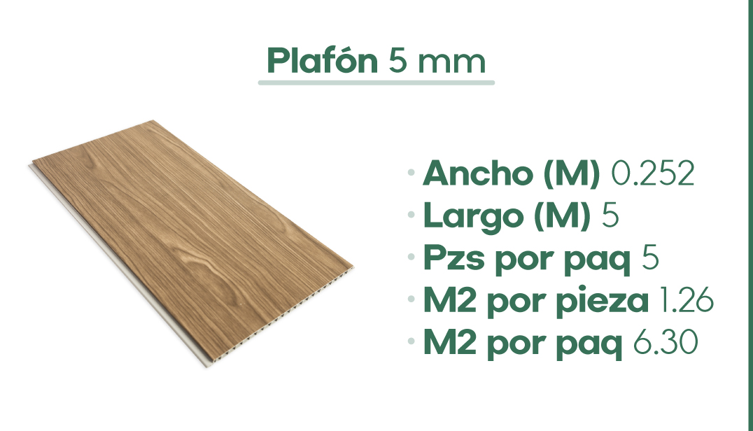 Dimensiones del plafon de PVC de 5mm