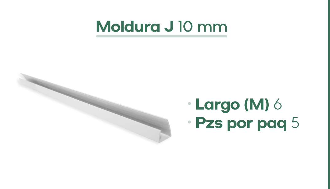 Dimensiones de la Moldura J 10mm para plafon de PVC