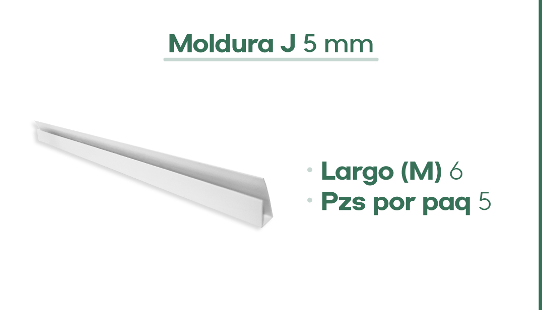 Dimensiones de la Moldura J 5mm para plafon de PVC