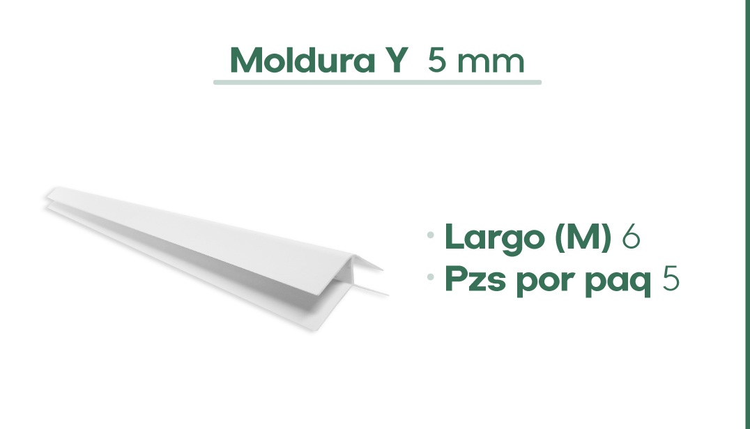Dimensiones de la Moldura Y 5mm para plafon de PVC