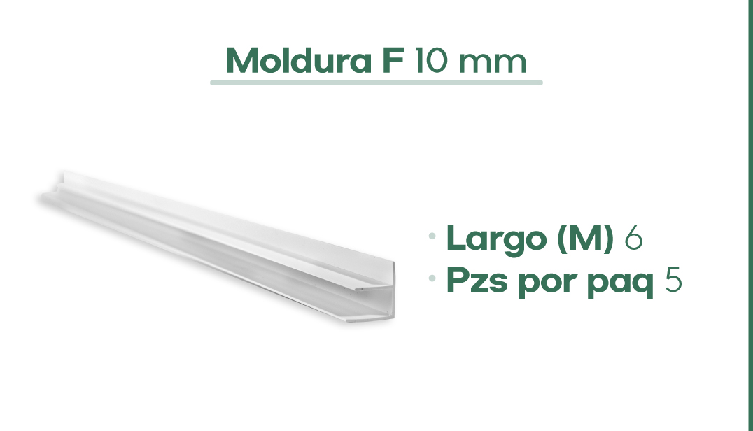 Dimensiones de la Moldura F 10mm para plafon de PVC